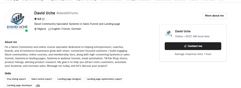 Fiverr Profile — 5.0 Rated Seller