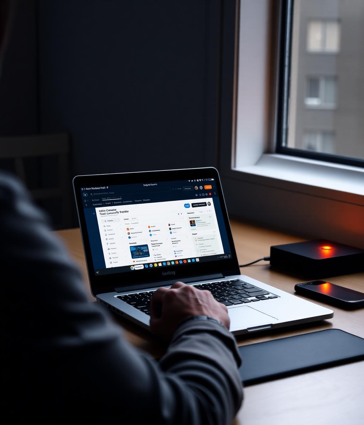 Freelancer designing a Skool community dashboard on a laptop